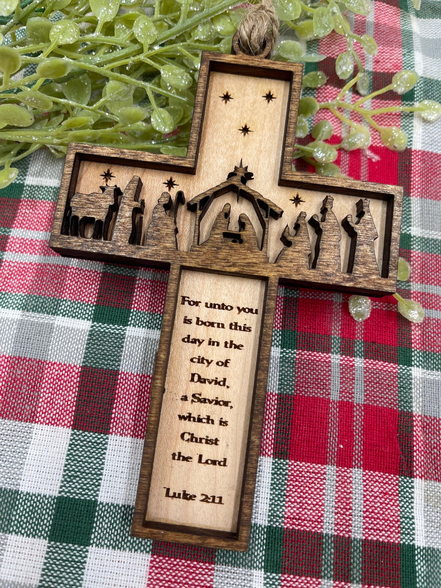 Nativity Cross Scripture Ornament