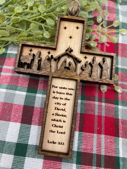 Nativity Cross Scripture Ornament