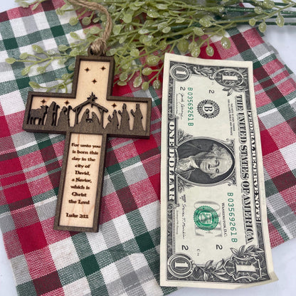 Nativity Cross Scripture Ornament