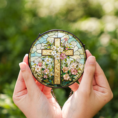 Christian Cross Wildflower Stained Glass Suncatcher