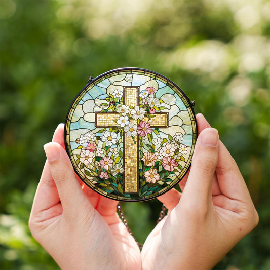 Christian Cross Wildflower Stained Glass Suncatcher