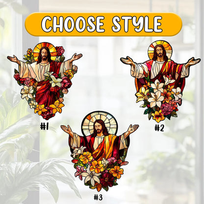 Jesus With Flowers Acrylic Window, Christian Acrylic Window Hanging