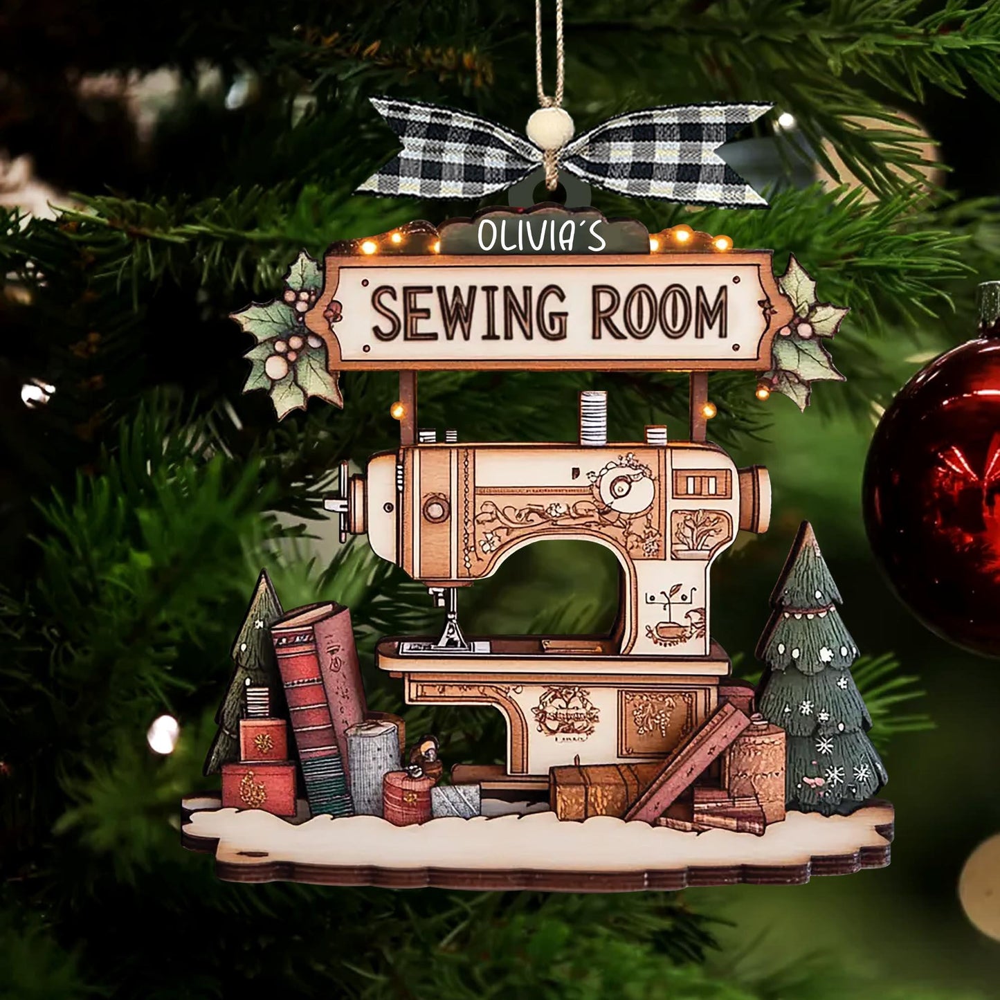 Personalized Sewing Machine Wooden Ornament