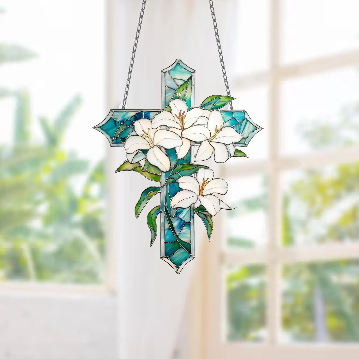 Floral Cross , Christian Acrylic Window