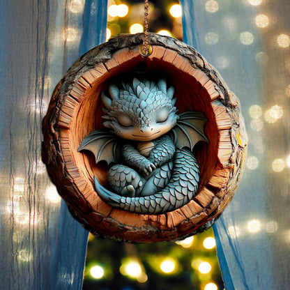 Dragon Sleeping Wood Ornament