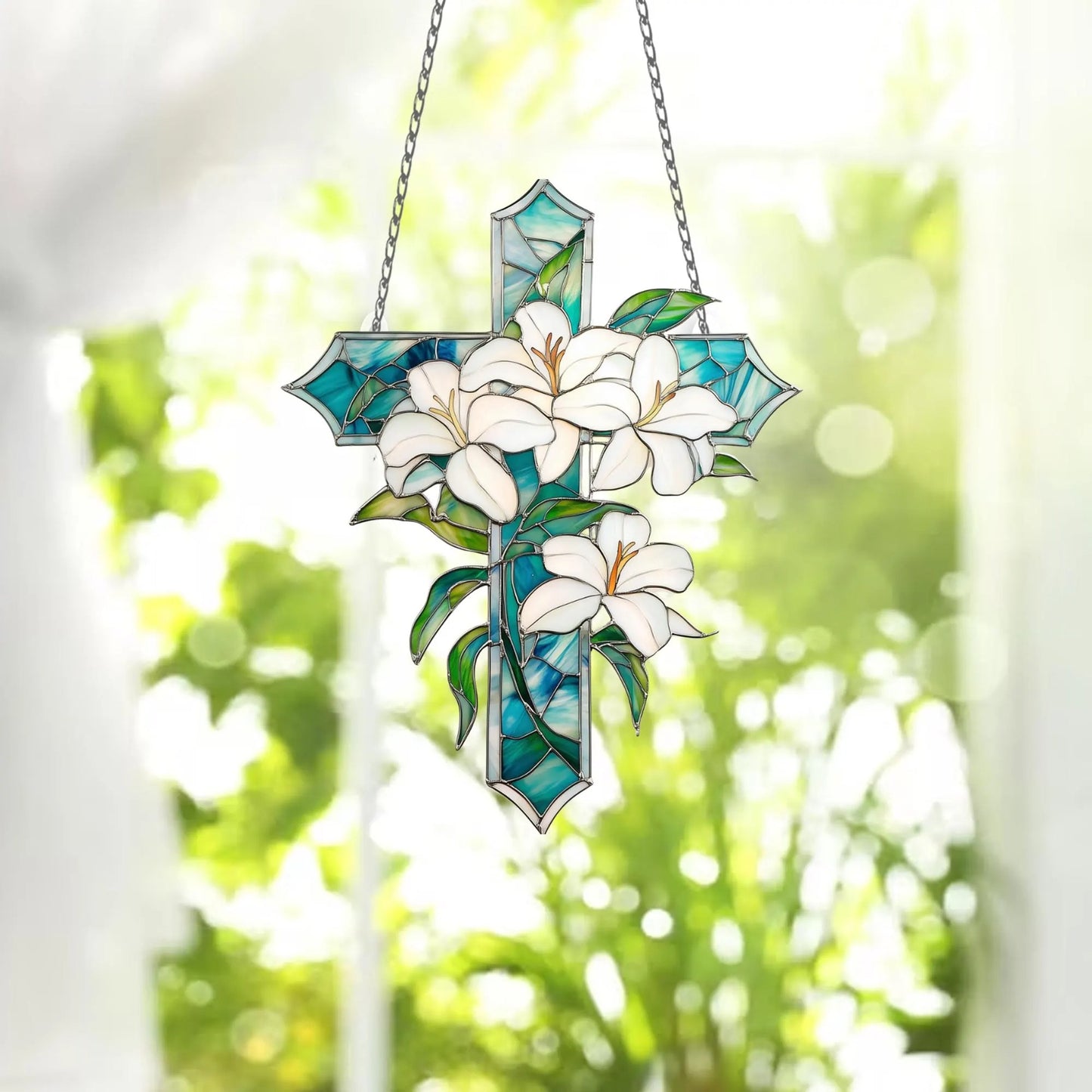 Floral Cross , Christian Acrylic Window