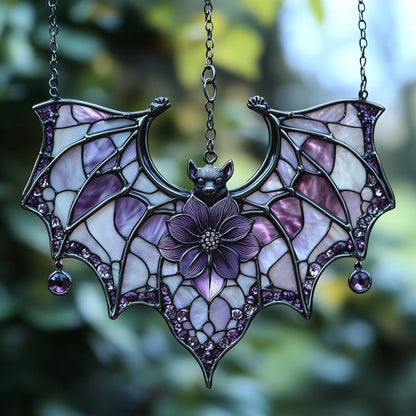 Purple Floral Bat Acrylic Window, Acrylic Window Hanging