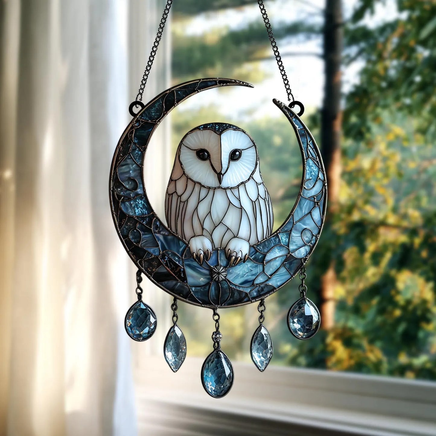 Moonlit Owl Faux Acrylic Suncatcher Window
