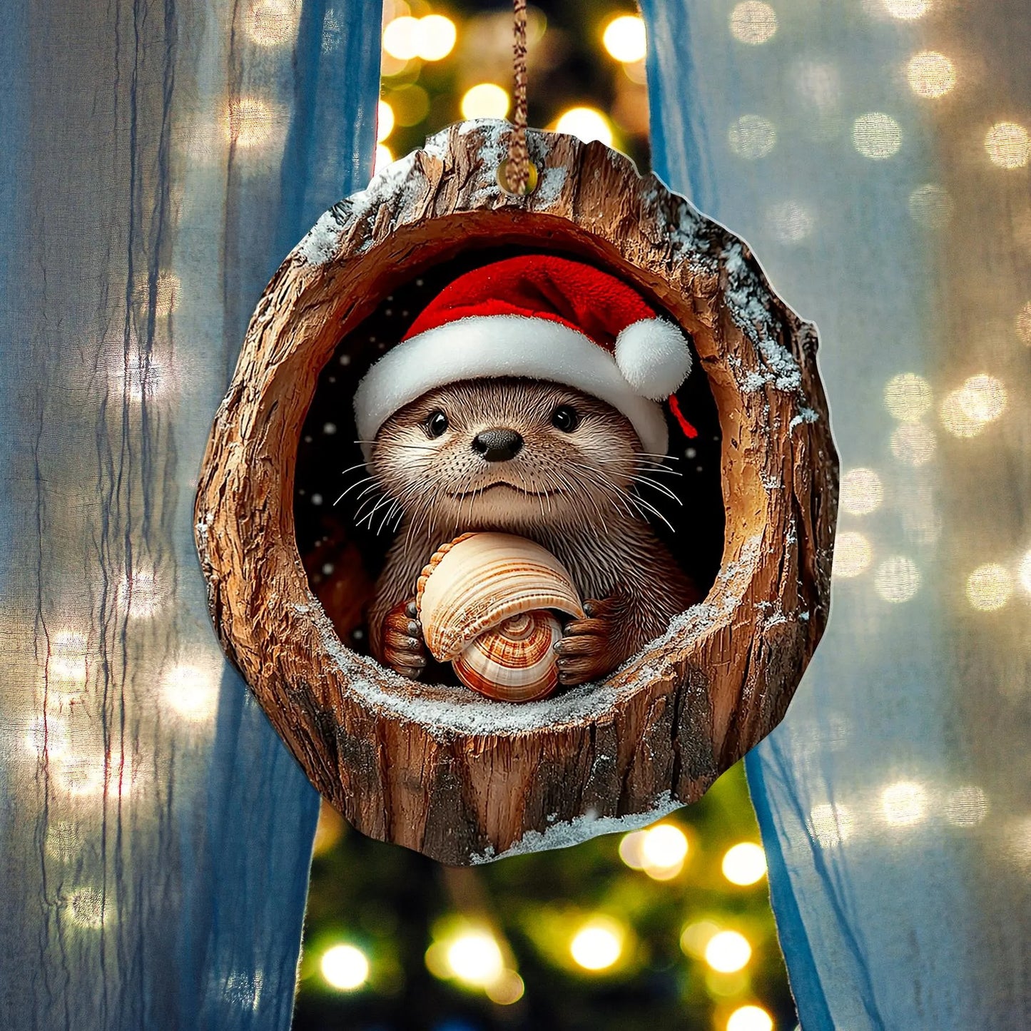 Cute Otter Christmas Wood Ornament