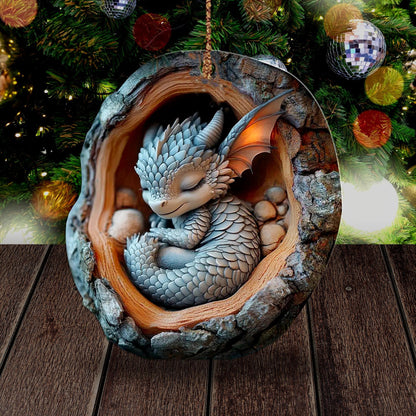 Dragon Sleeping Wood Ornament