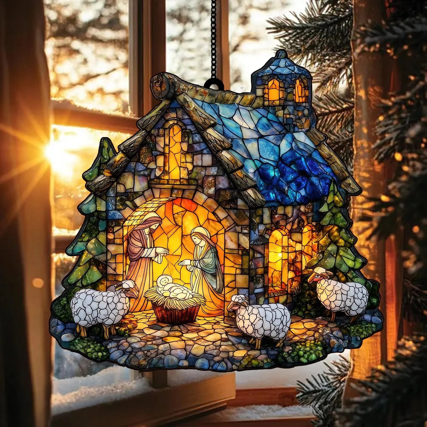 Nativity Scene Acrylic Window, Christian Acrylic Window Hanging