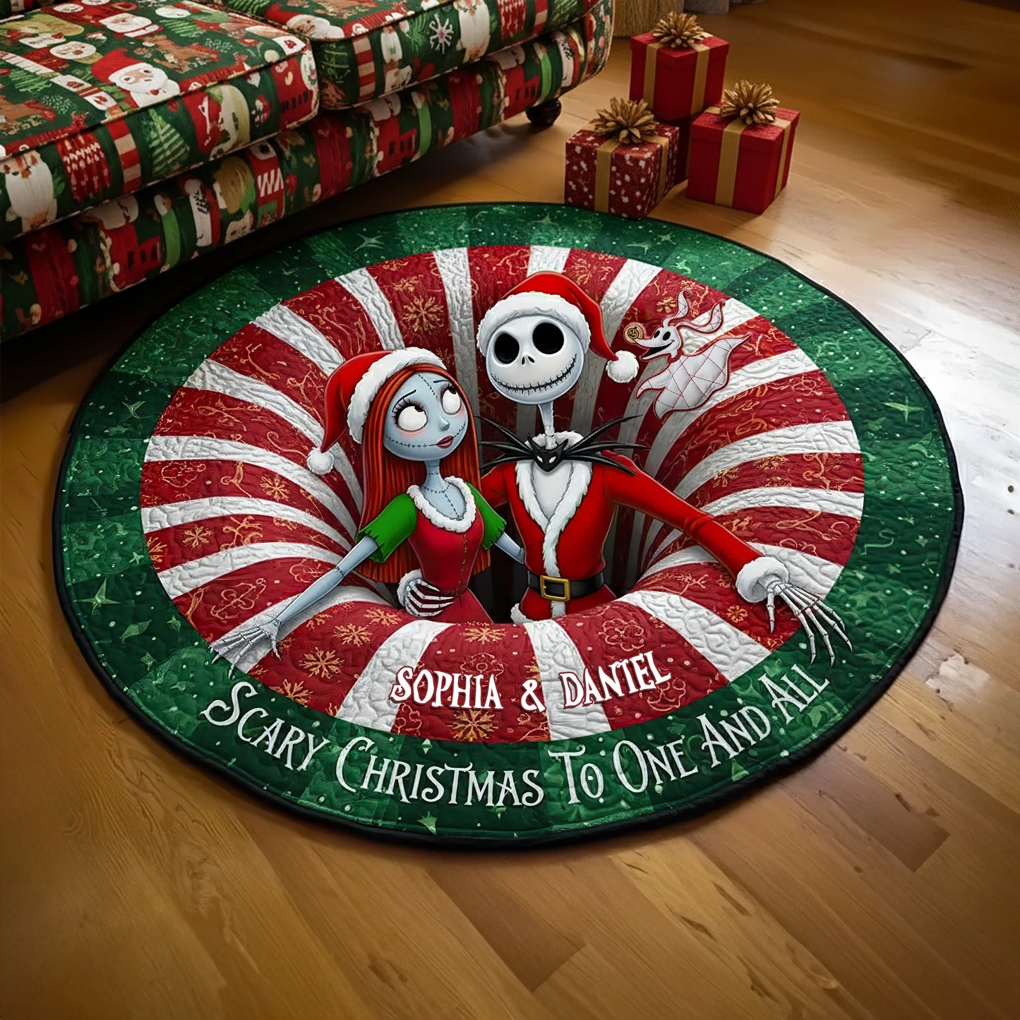 Creepy Cute Couple Round Mat - Personalized Gifts For Couple