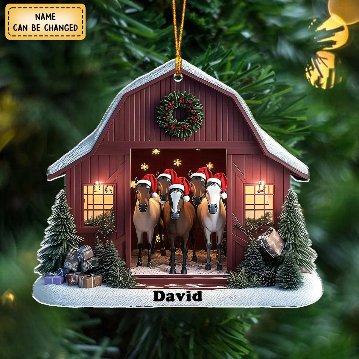 Personalized Horse Barn Christmas Shaped Ornament - Gift For Farmhouse
