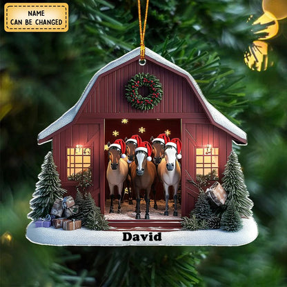 Personalized Horse Barn Christmas Shaped Ornament - Gift For Farmhouse