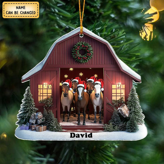 Personalized Horse Barn Christmas Shaped Ornament - Gift For Farmhouse