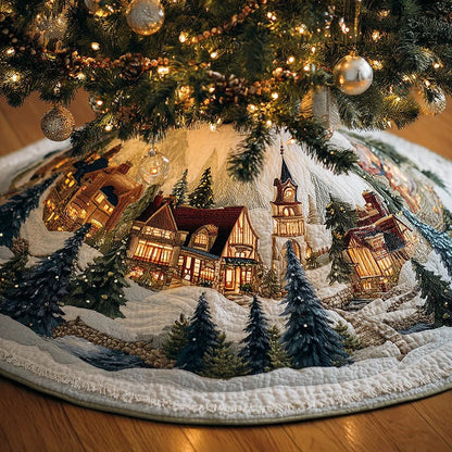 Christmas Village Winter Clock Quilted Christmas Tree Skirt