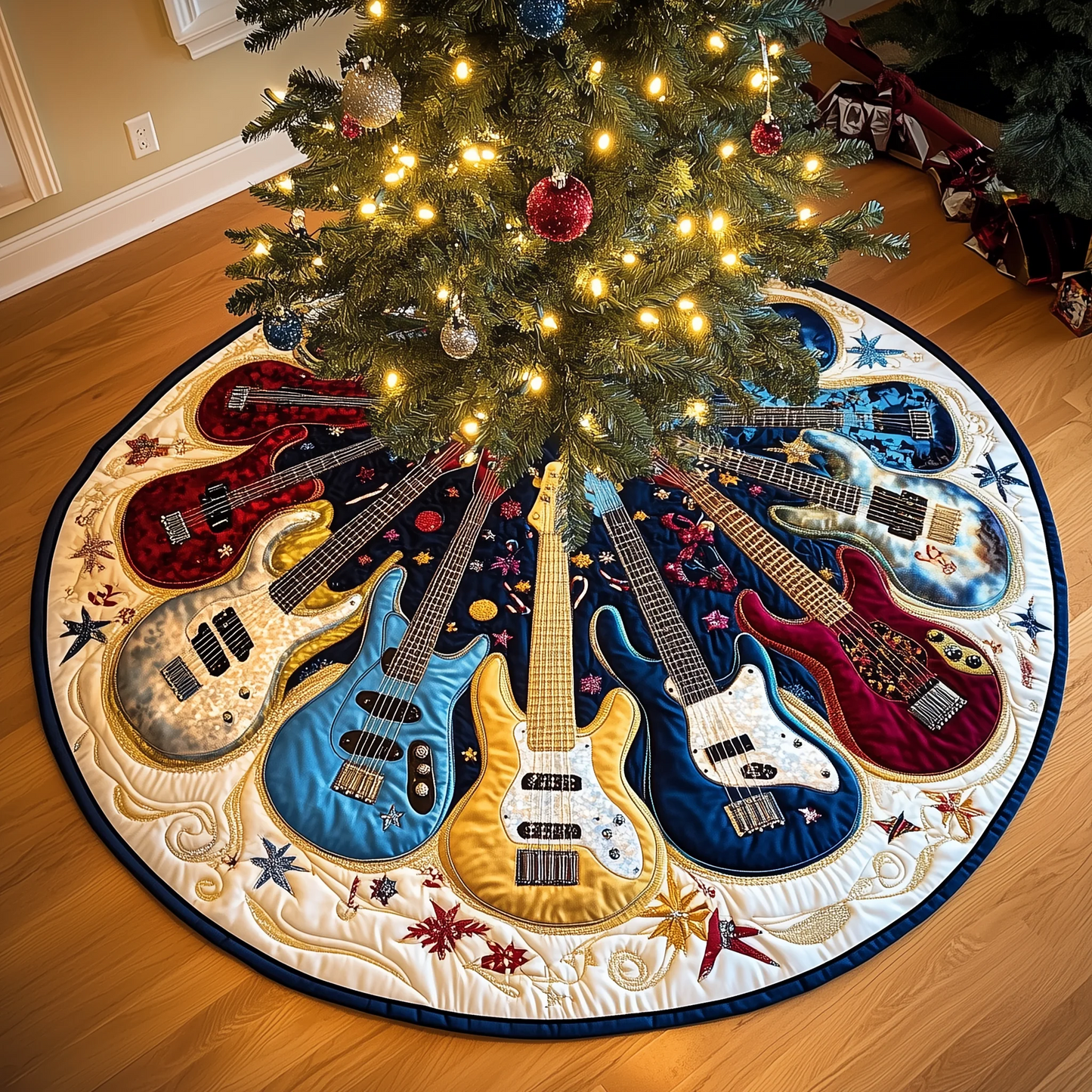 Bass Guitars Quilted Tree Skirt