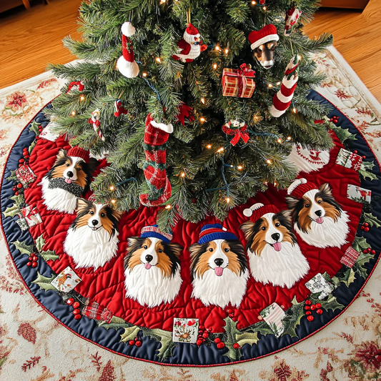 Shetland Sheepdogs Dream Christmas Quilted Tree Skirt