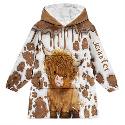 Just A Girl Who Loves Highland Cow - Personalized Blanket Hoodie