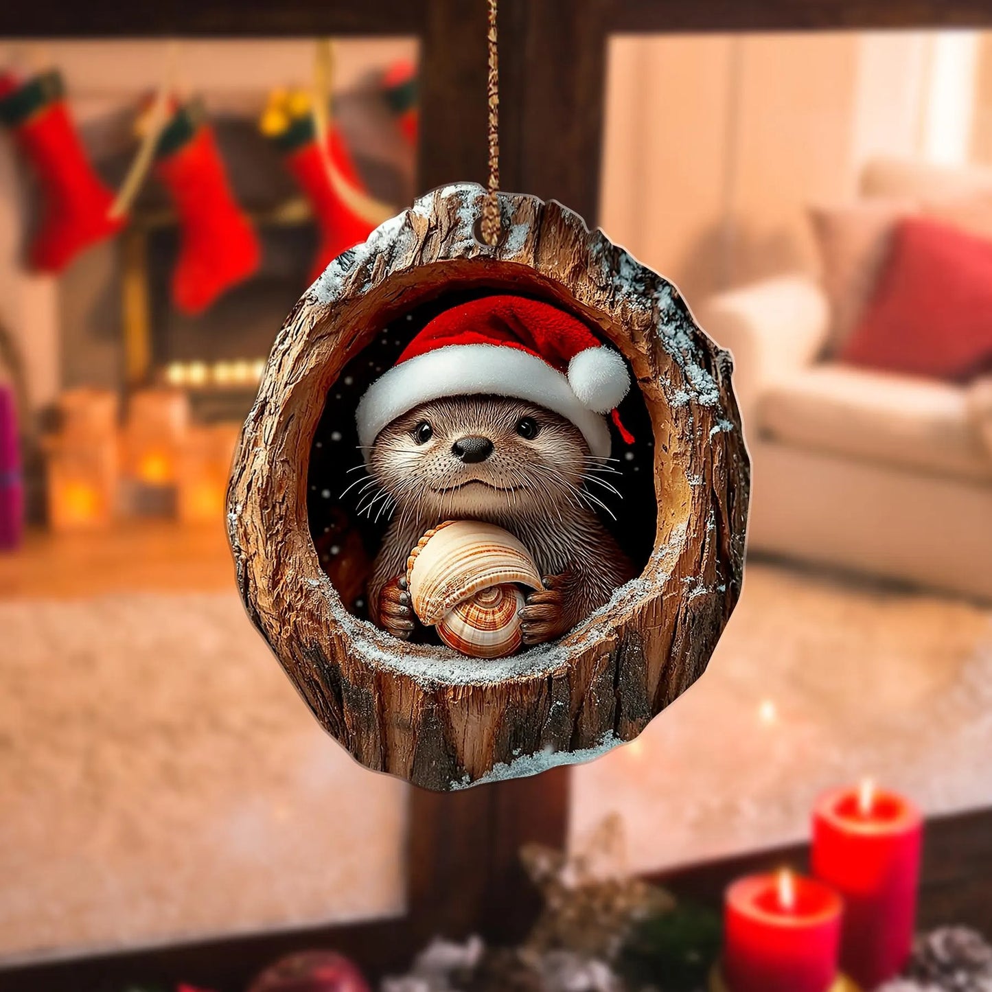 Cute Otter Christmas Wood Ornament