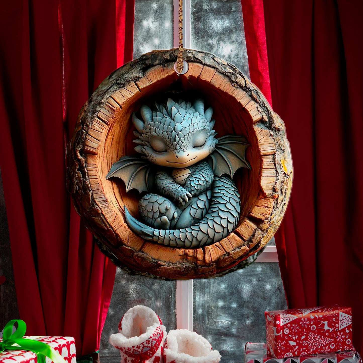Dragon Sleeping Wood Ornament