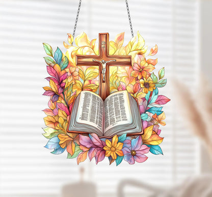 Floral Cross , Christian Acrylic Window