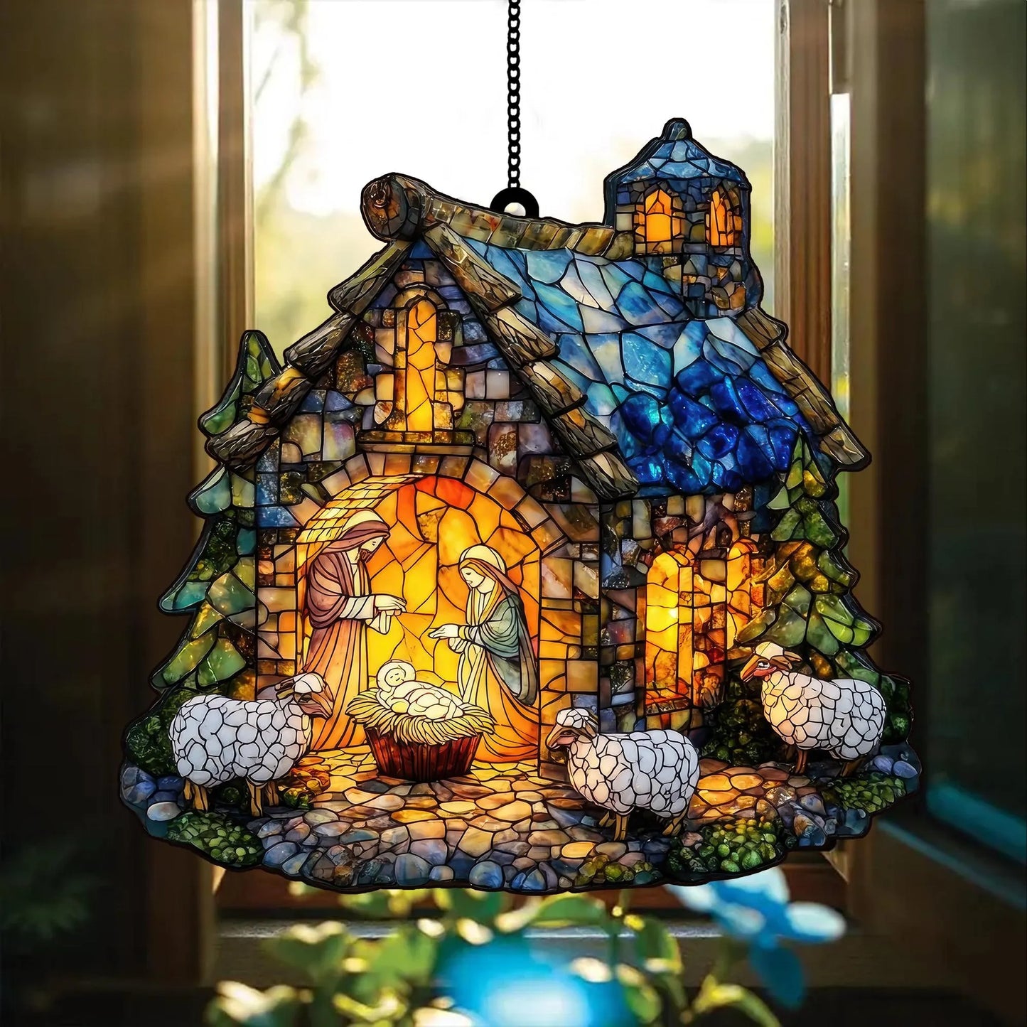 Nativity Scene Acrylic Window, Christian Acrylic Window Hanging