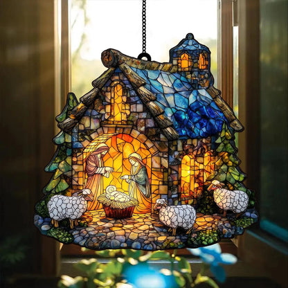 Nativity Scene Acrylic Window, Christian Acrylic Window Hanging