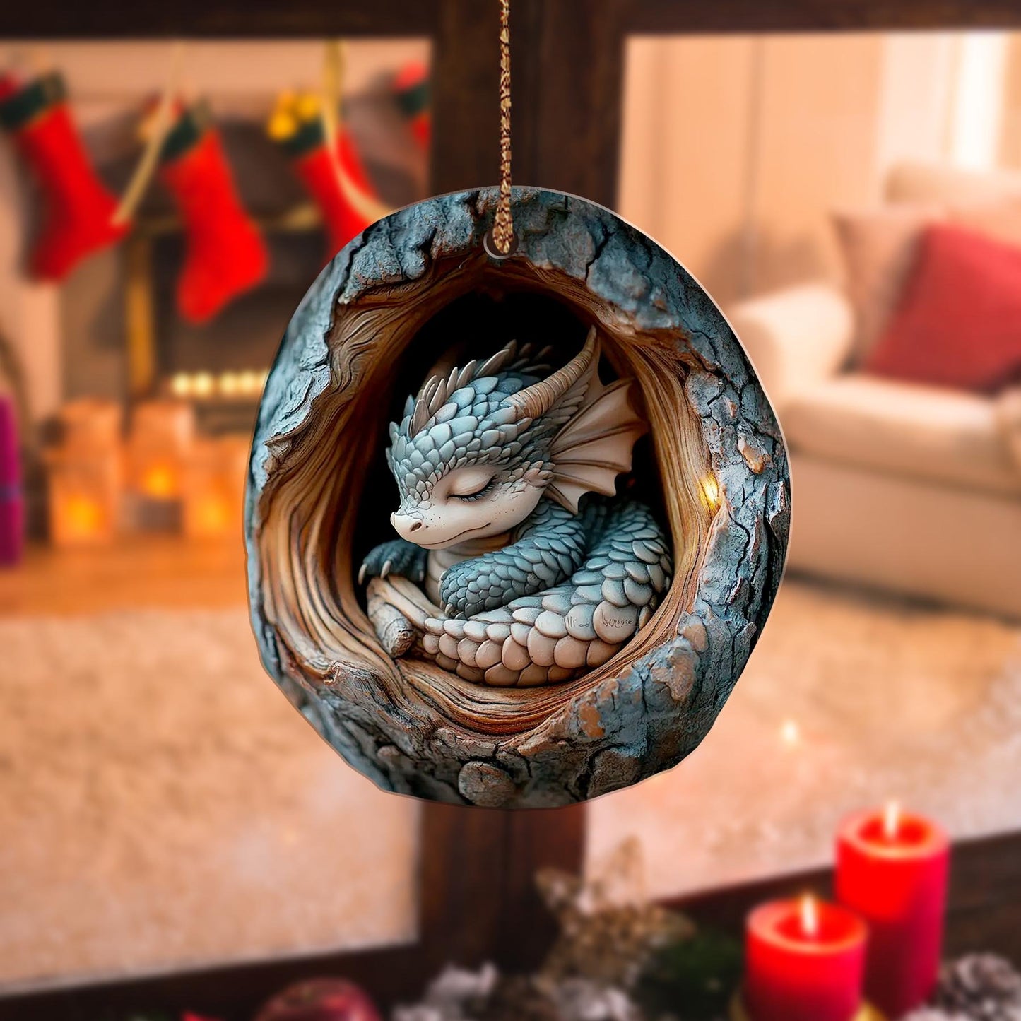 Dragon Sleeping Wood Ornament