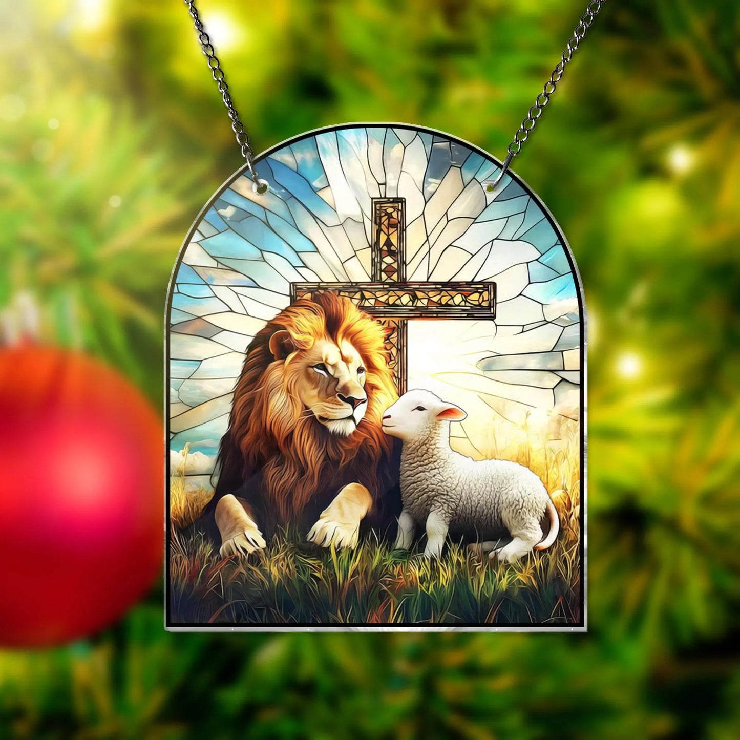 Lion and Lamp Jesus Acrylic Window Hanging, Christian Acrylic Window