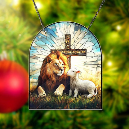 Lion and Lamp Jesus Acrylic Window Hanging, Christian Acrylic Window