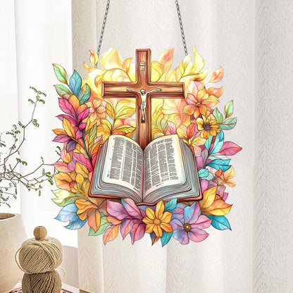 Floral Cross , Christian Acrylic Window