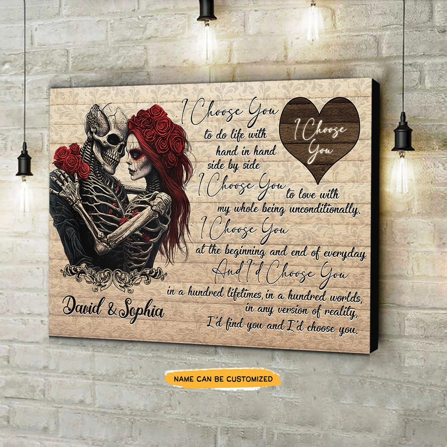 Sugar Skull Rose Couple I Choose You - Personalized Couple Canvas And Poster