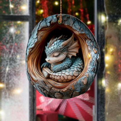 Dragon Sleeping Wood Ornament