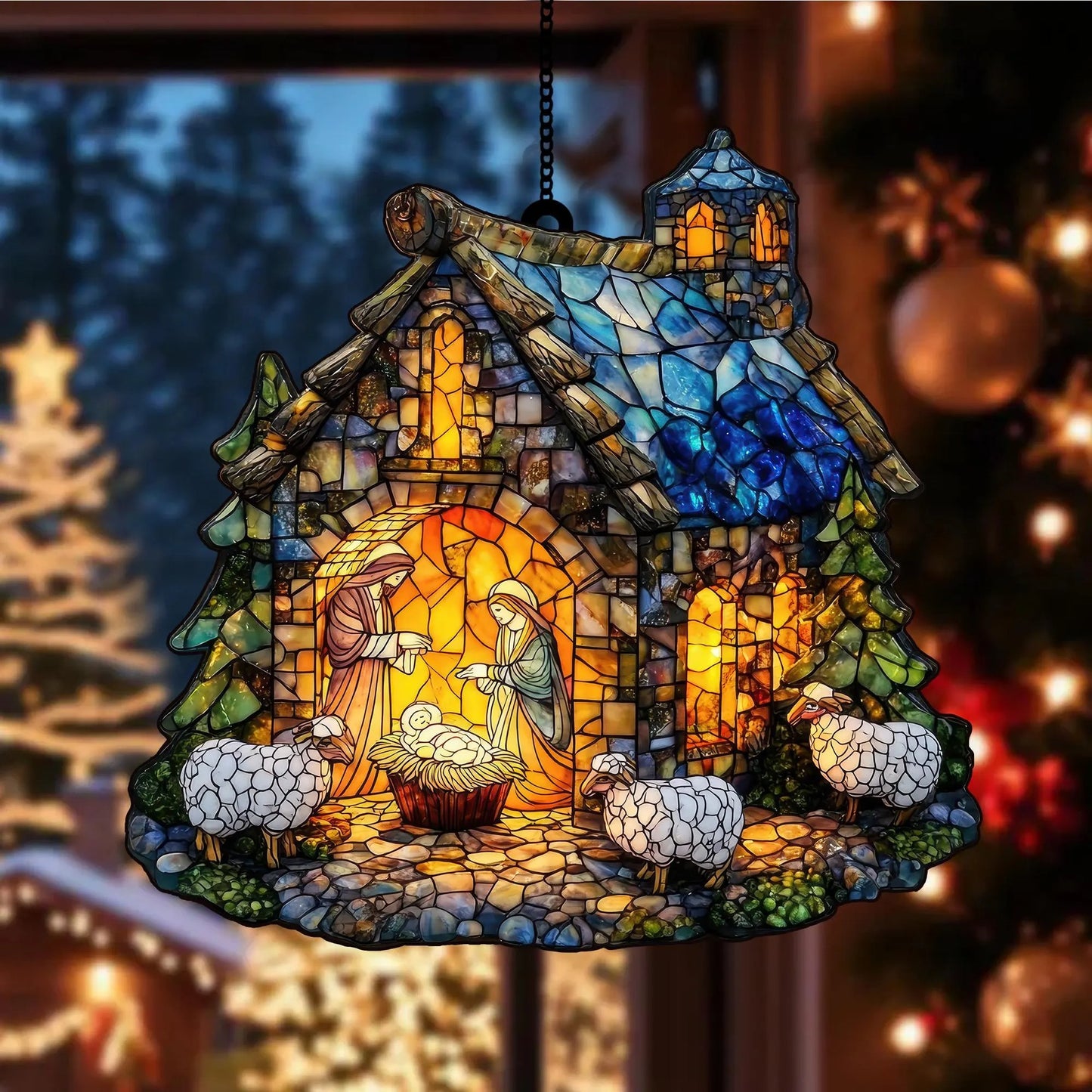 Nativity Scene Acrylic Window, Christian Acrylic Window Hanging