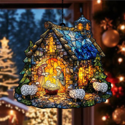Nativity Scene Acrylic Window, Christian Acrylic Window Hanging