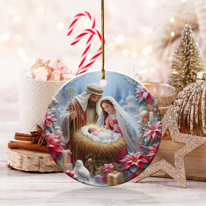 Baby Jesus Ornament, Christian Ornament, Circle Ceramic Ornament