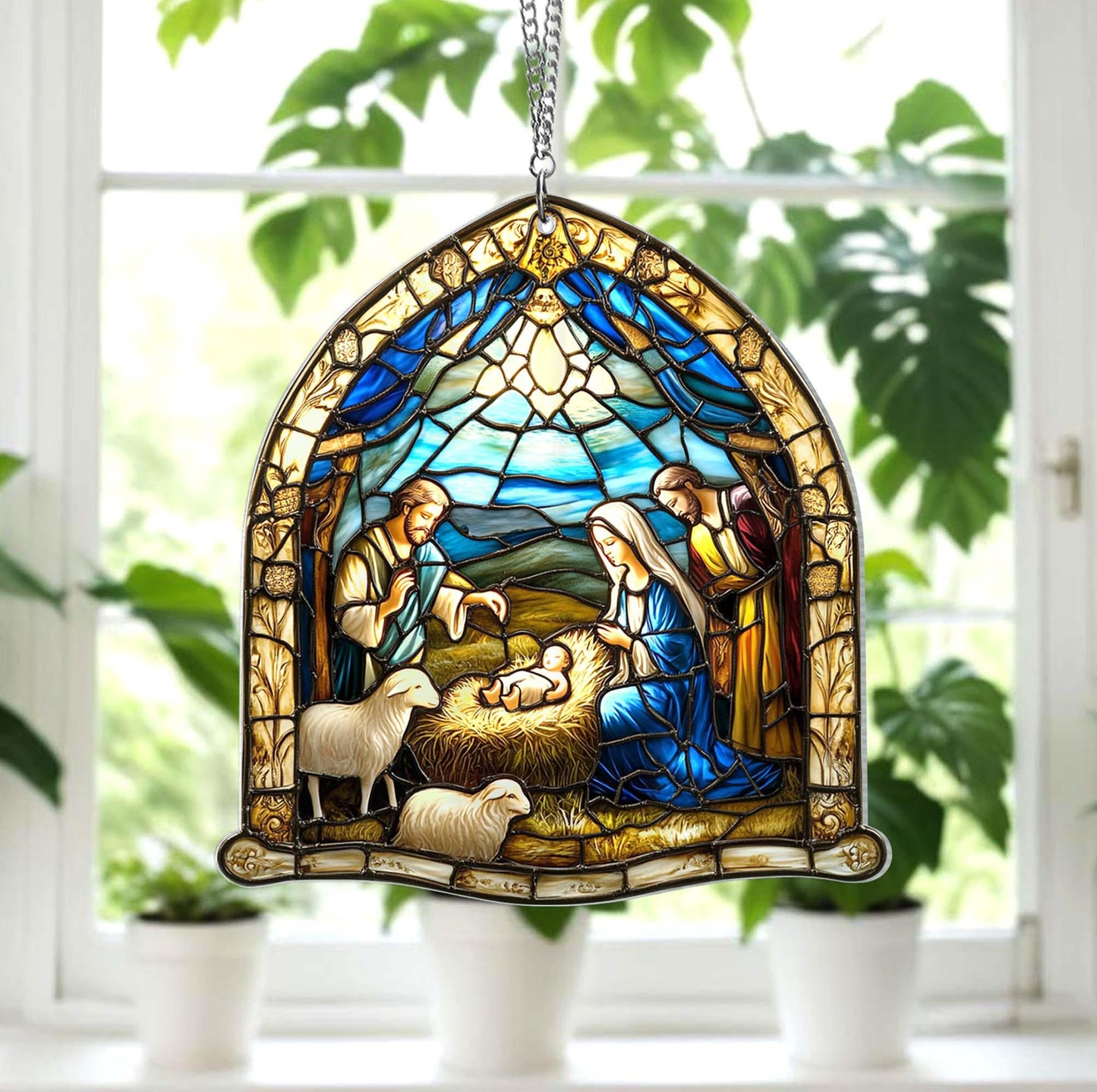 Nativity Christmas Suncatcher, Christian Acrylic Suncatcher Window