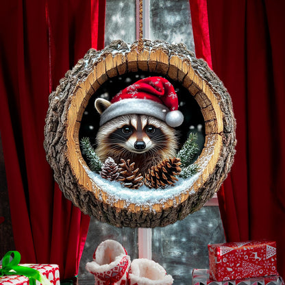 Raccoon Christmas Wood Ornament