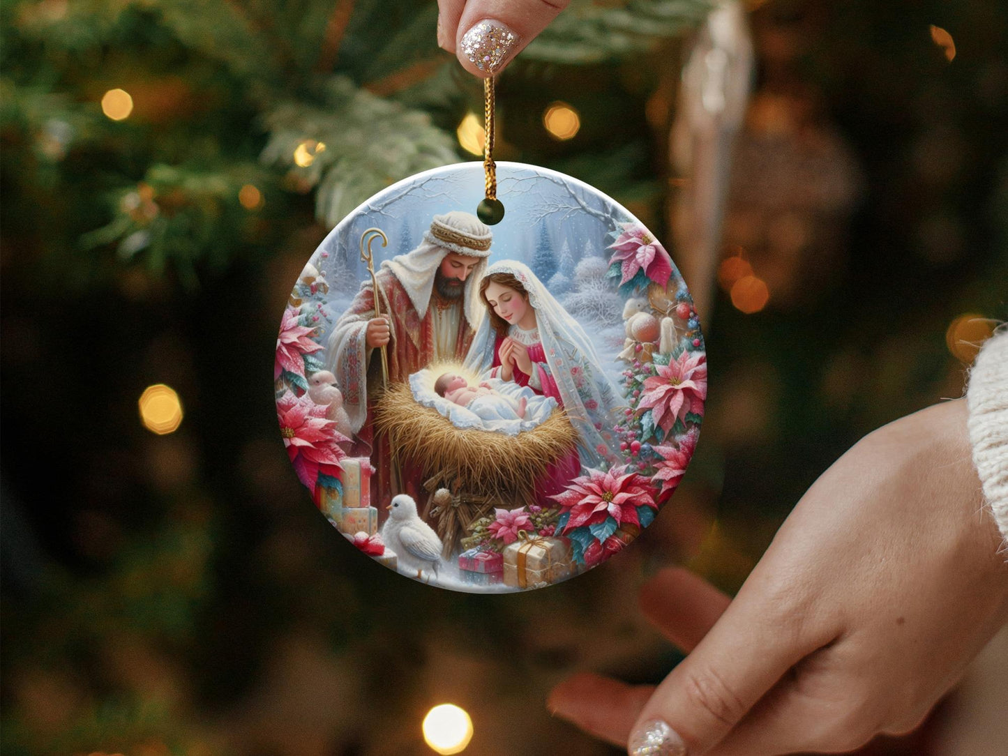 Baby Jesus Ornament, Christian Ornament, Circle Ceramic Ornament