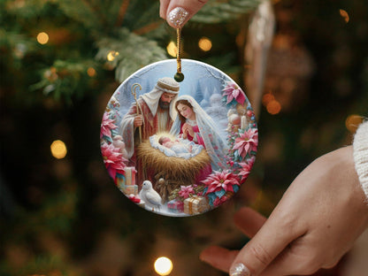 Baby Jesus Ornament, Christian Ornament, Circle Ceramic Ornament