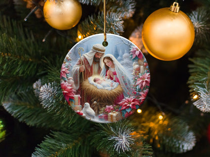Baby Jesus Ornament, Christian Ornament, Circle Ceramic Ornament