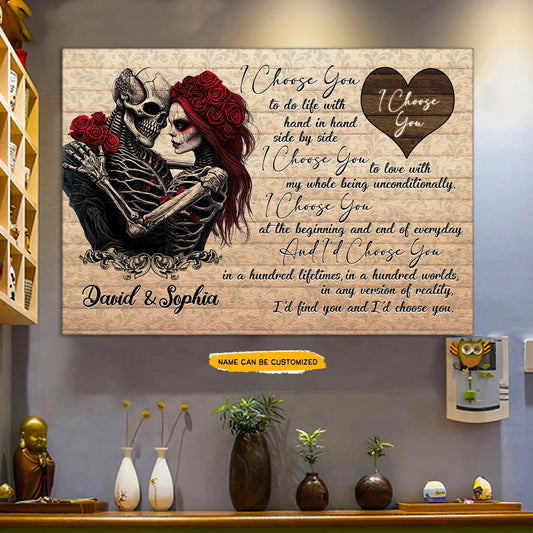 Sugar Skull Rose Couple I Choose You - Personalized Couple Canvas And Poster