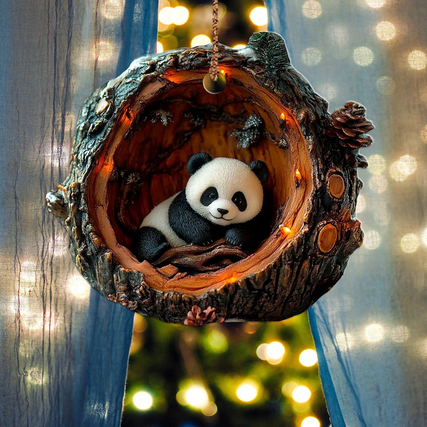 Christmas Panda Wood Ornament Christmas Gift for Panda Lover