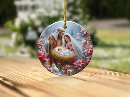 Baby Jesus Ornament, Christian Ornament, Circle Ceramic Ornament