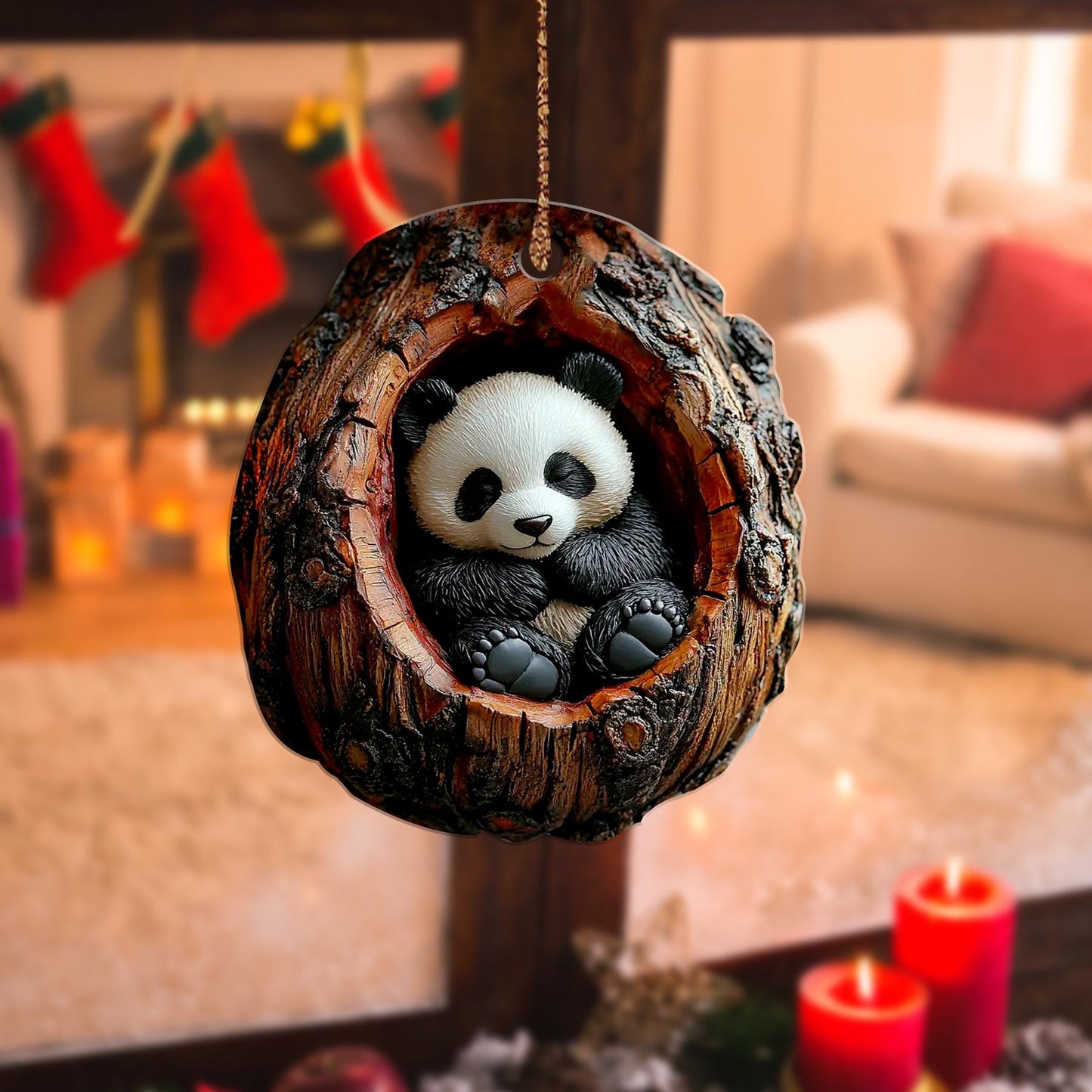 Christmas Panda Wood Ornament Christmas Gift for Panda Lover