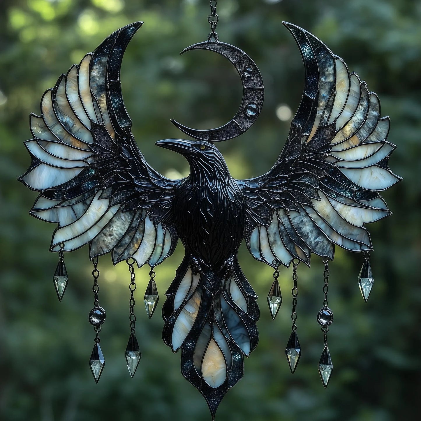 Crescent Moon Raven Acrylic Suncatcher, Acrylic Suncatcher window