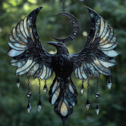 Crescent Moon Raven Acrylic Suncatcher, Acrylic Suncatcher window