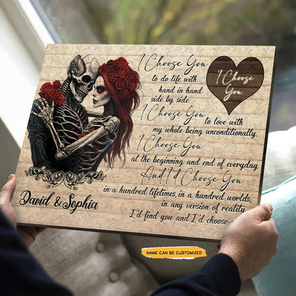 Sugar Skull Rose Couple I Choose You - Personalized Couple Canvas And Poster