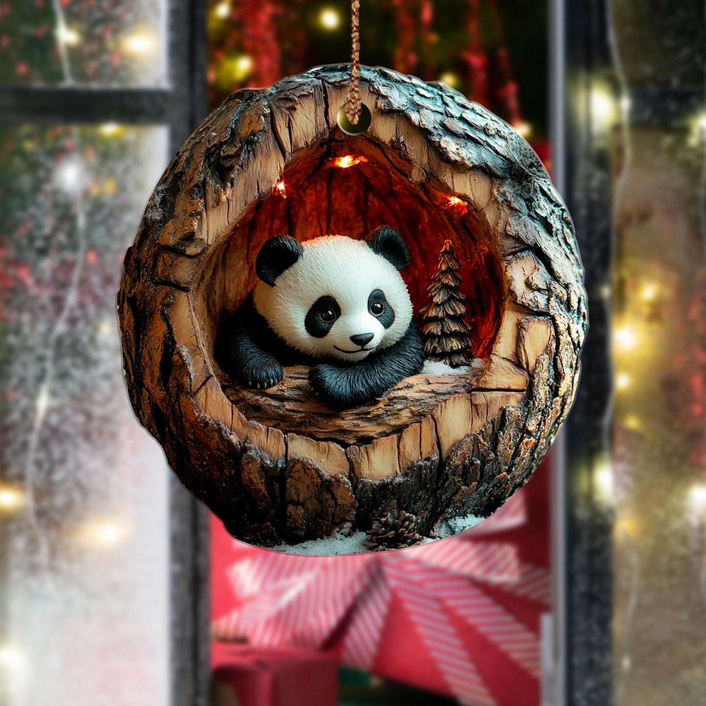 Christmas Panda Wood Ornament Christmas Gift for Panda Lover